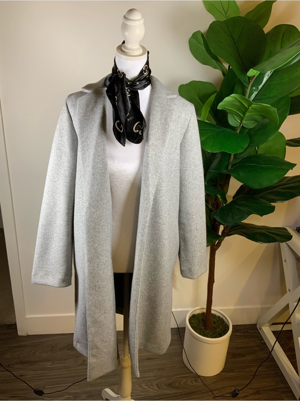 Zara Light Gray Open-Front Trench Coat